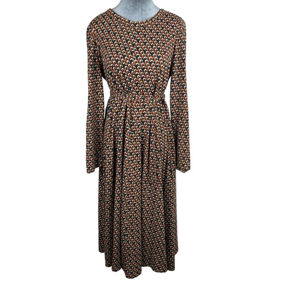 1970s Diane Von Furstenberg Womens 16 Geometric Pattern Long Sleeve Dress Italy - Picture 1 of 15